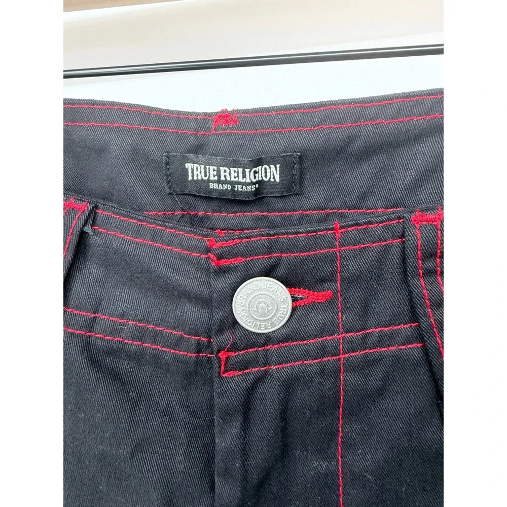 True Religion Cargo Pants Mens 34 Jet Black Red Stitching NWT 108335